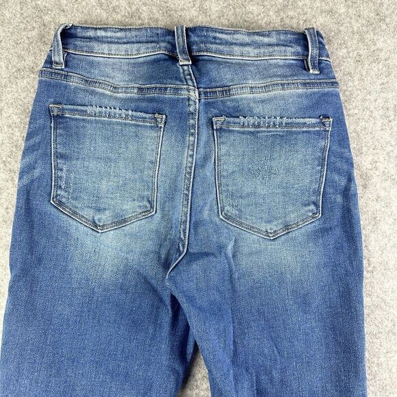 Vervet Blue Distressed Jeans Womens 27 Button Fly Slim Ankle Medium Wash Stretch - Picture 11 of 13